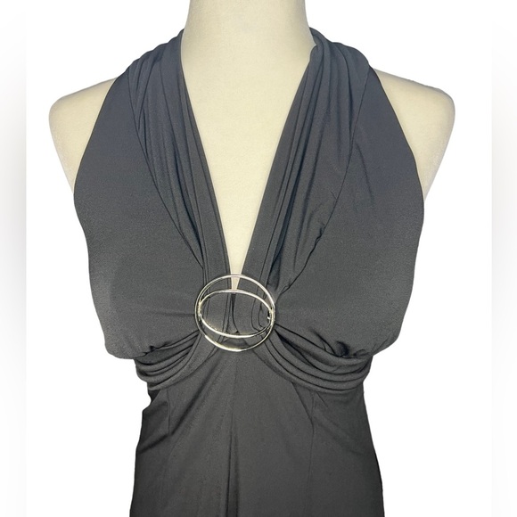 Y2K Black Halter Dress M Midi - Picture 2 of 4
